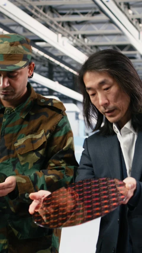 Vertical video Microchip production, national security operation and soldier Stock Footage 333615326