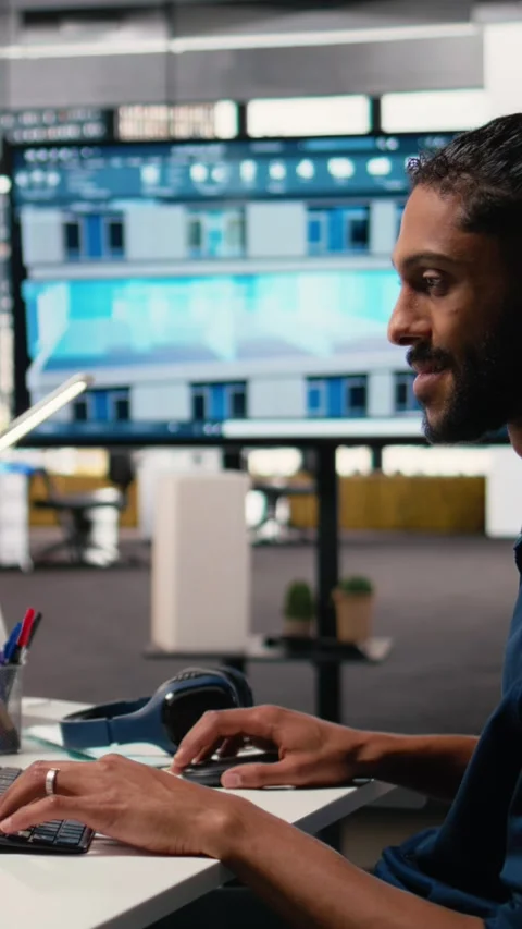 Vertical Video Middle eastern engineer finalizing interior design plans for a 動画素材 316183560