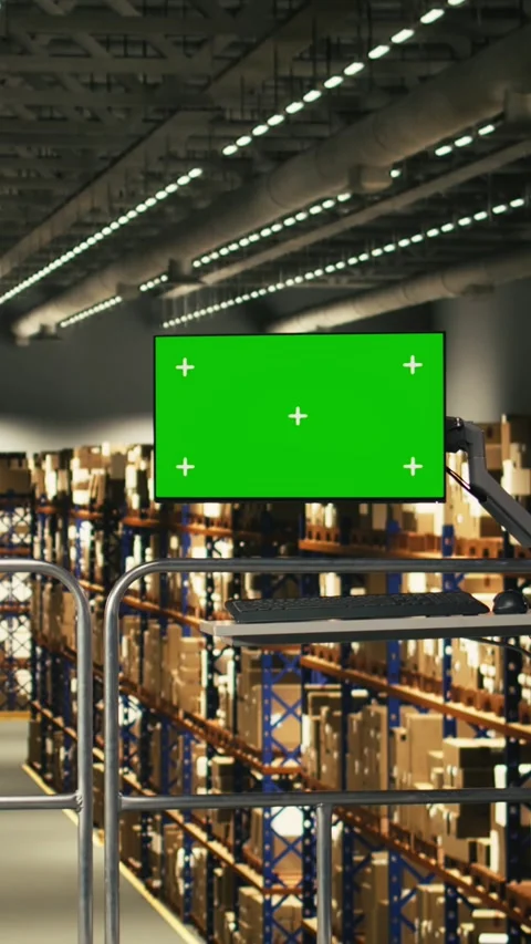 Vertical Video Mockup green screen display in empty warehouse storage facility Stock Footage 330139310