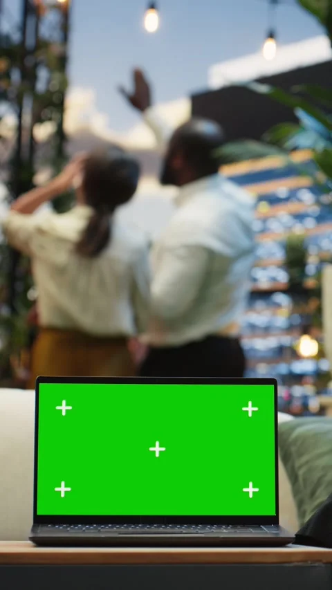 Vertical video Mockup laptop used by cheerful businesswoman to present project Stock-Footage 345166868