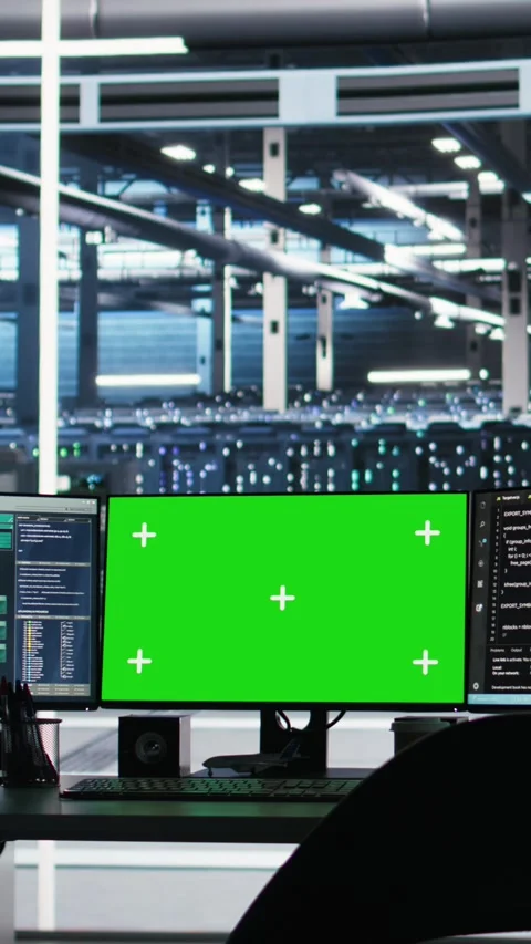 Vertical video Mockup PCs in data center control hardware energy usage using Stock Footage 307969853