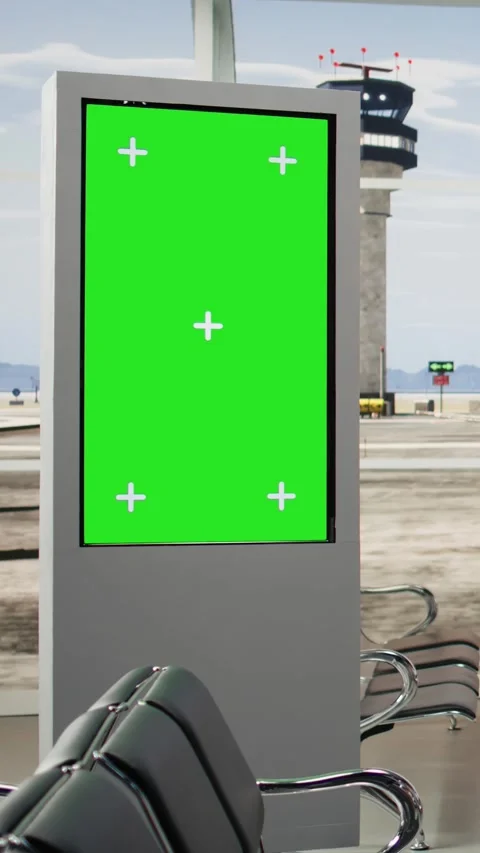 Vertical Video Mockup screen on board in empty waiting area at airport terminal Stock Footage 344372752