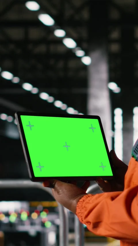 Vertical Video Mockup screen on tablet held by black woman in large-scale Stock Footage 330085172