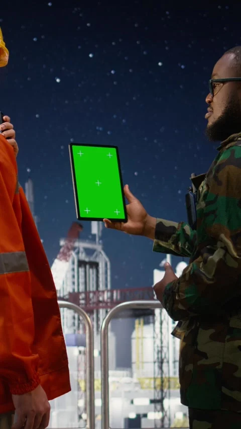Vertical video Mockup tablet, enforcing maritime blockade and military man on Stock Footage 339888417