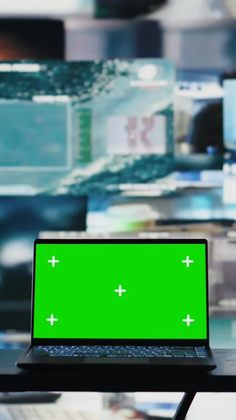 Vertical Video Modern army command center with laptop running chroma key screen Stock Footage 310700889