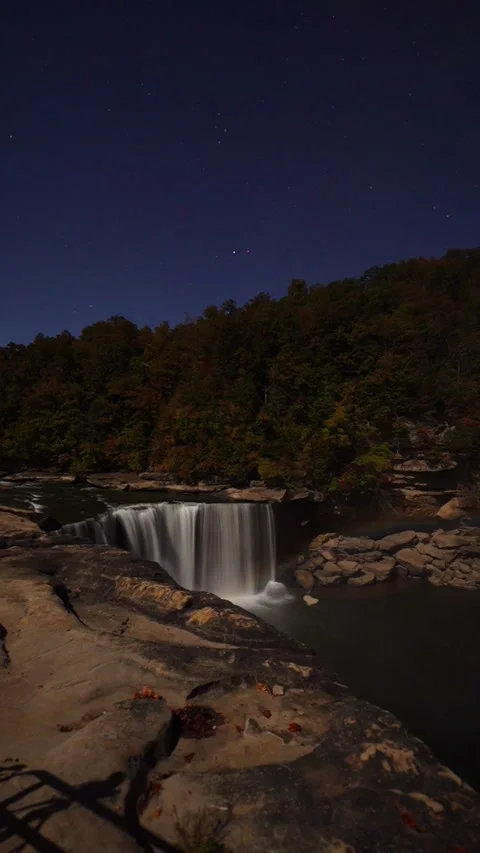 Vertical Video - Moonbow Rainbow Full Moon Waterfall Cumberland Falls Stock Footage 256171740