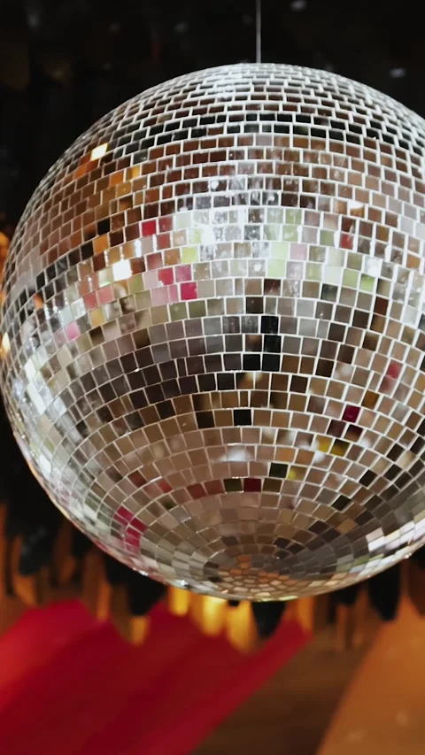 Vertical video. Mosaic reflections at elegant event, Shimmering disco ball over Stock Footage 324679089