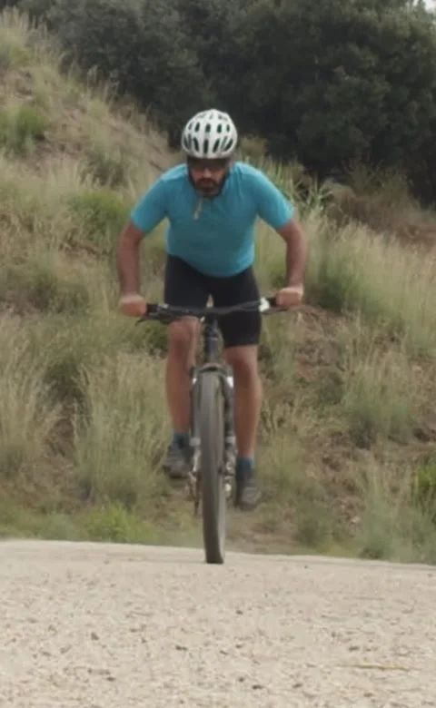 Vertical video. Mountain biker man on a dirt road during a competition Stock Footage 246708282