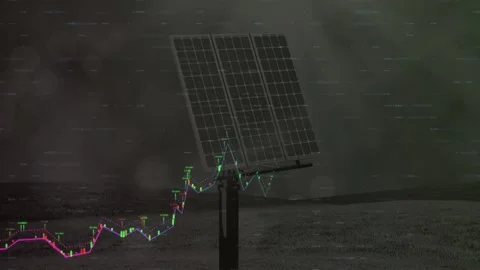 Vertical video: Mounted solar panel on plain magenta chart starting left Stock Footage 331126201