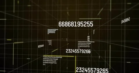 Vertical video: Moving camera revealing digits and data blocks in grid tunnel, Stock Illustration