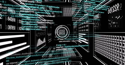 Vertical video: Moving camera showing HUD ring cycling numbers in wire corridor Video stock 331161490