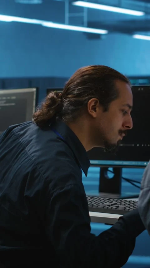 Vertical video Multiethnic team working together, doing programming in high tech Stock Footage 276139054
