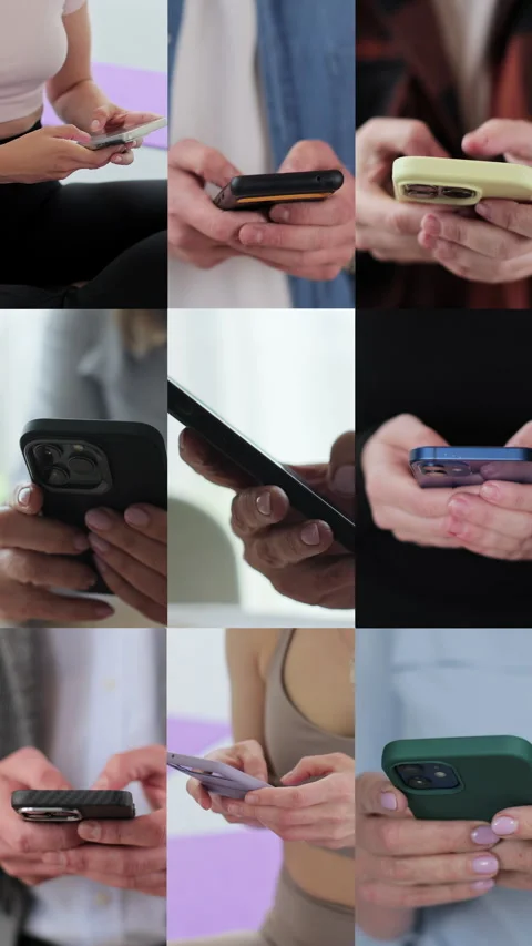 Vertical video. Multiscreen on people using smartphone in everyday life. 库存影片 334397668