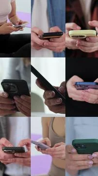 Vertical video. Multiscreen on people using smartphone in everyday life. Pe.. 스톡 사진