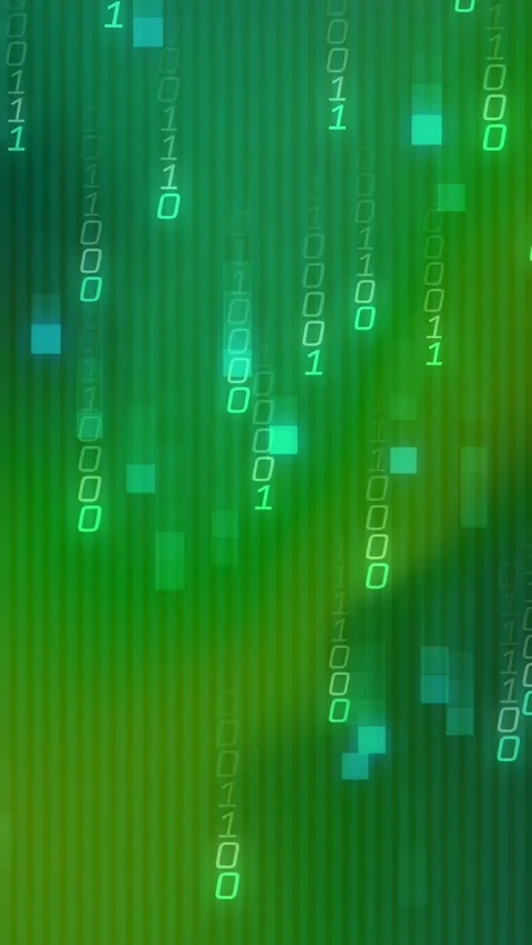 Vertical video: Neon binary columns starting at top, cascading down, Stock Footage 328331833