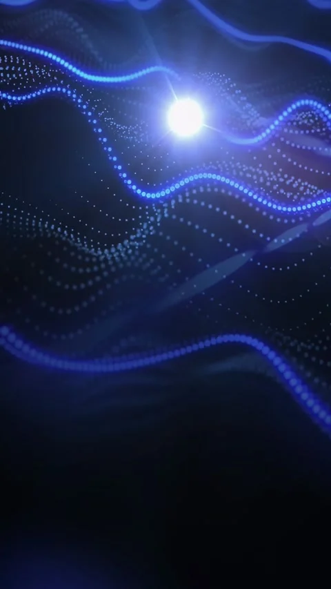 Vertical video: Neon blue wave pulsing, white flare flaring and purple bokeh Stock Footage 329961393