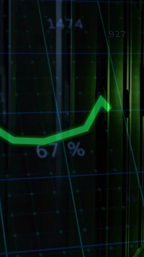 Vertical video: Neon green line entering left, tracing financial trend, spawning Stock Footage 332775390