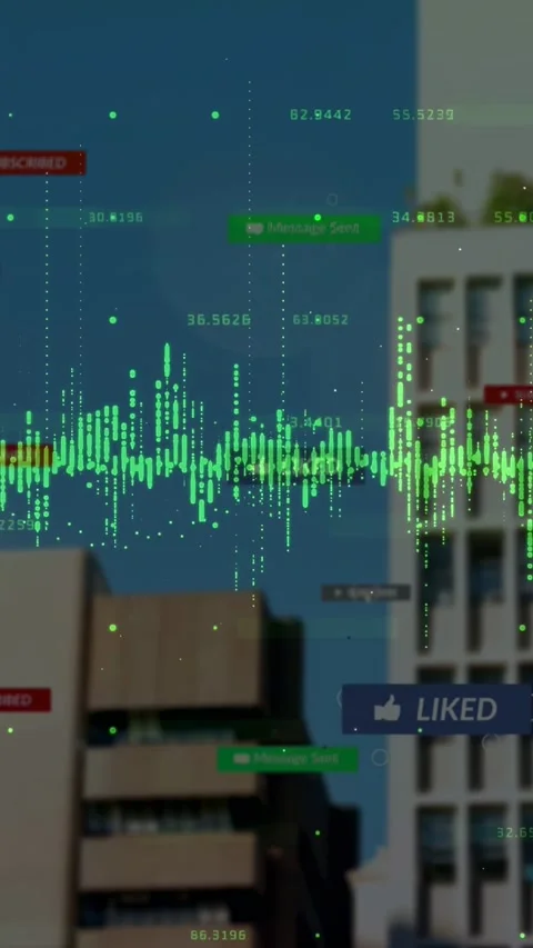 Vertical video: Neon-green waveform being started by cursor click, pulsing and Stock Footage 332735126