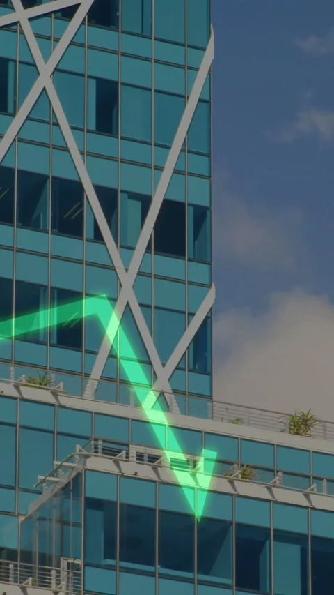 Vertical video: Neon green zigzag line emerging on frame four moving over facade Stock Footage 334604581
