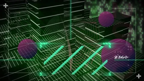 Vertical video: Neon grid on data input updating HUD numbers, shifting rods and Stock Footage 331126150