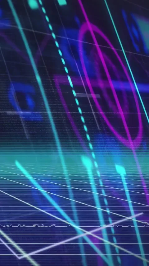 Vertical video: Neon grid reacting to top-right sweep, streaks, arrows, pulsing Stock Footage 332547031