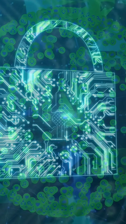 Vertical video: Neon line drawing lock forming as traces glowing and nodes Stock Footage 334771140