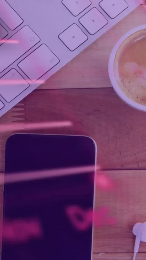 Vertical video: Neon overlay sweeping top-right over phone, scrolling code and Stock Footage 330332940