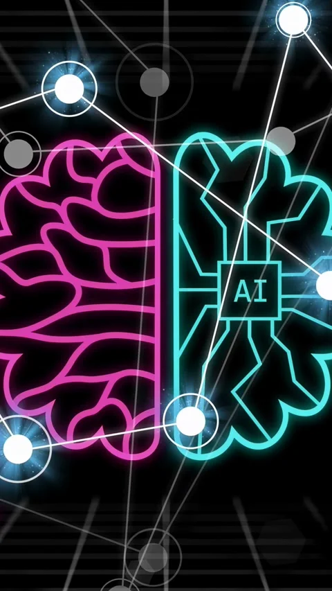 Vertical video: Neon stroke starting split brain drawing nodes pulsing lines Stock Footage 335802728