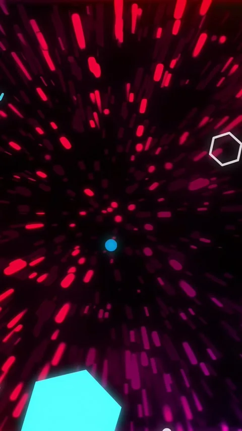 Vertical video: Neon tunnel streaming as cyan hexagon entering, pushing shapes Stock Footage 335355297