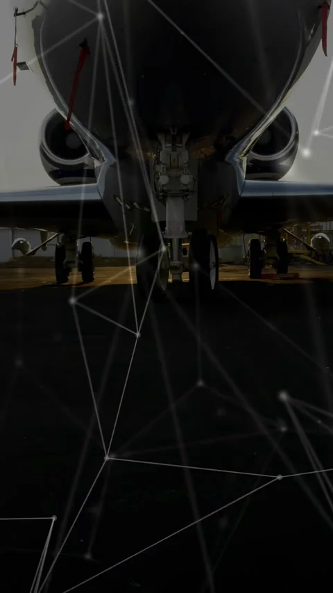 Vertical video: Net starting reveal, jet nose and gear rising while camera Stock Footage 329841210