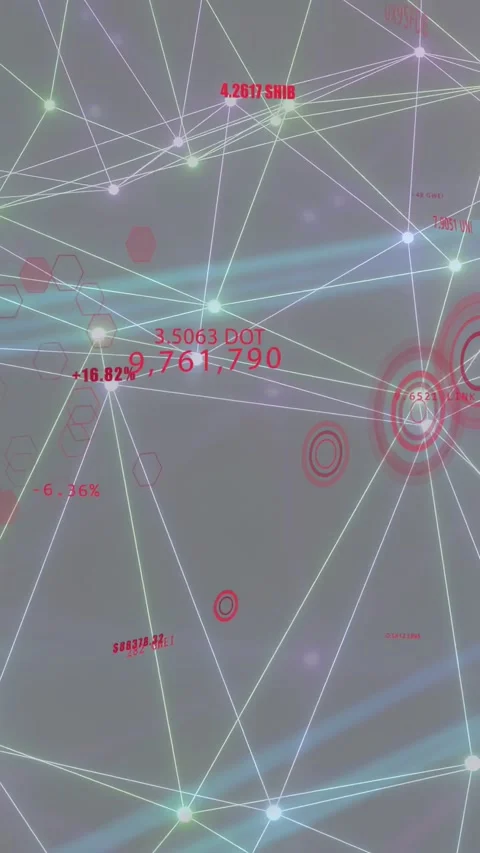 Vertical video: Network visualization pulsing, blue band sweeping, marking red Stock Footage 334836741