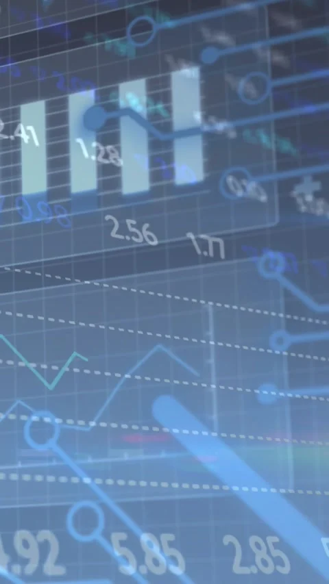 Vertical video: On new data arriving, bars expanding and lines shifting while Stock Footage 328350303