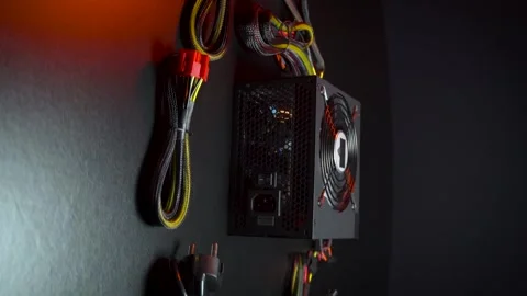 Vertical video a new powerful computer power supply Stock Footage 304489910