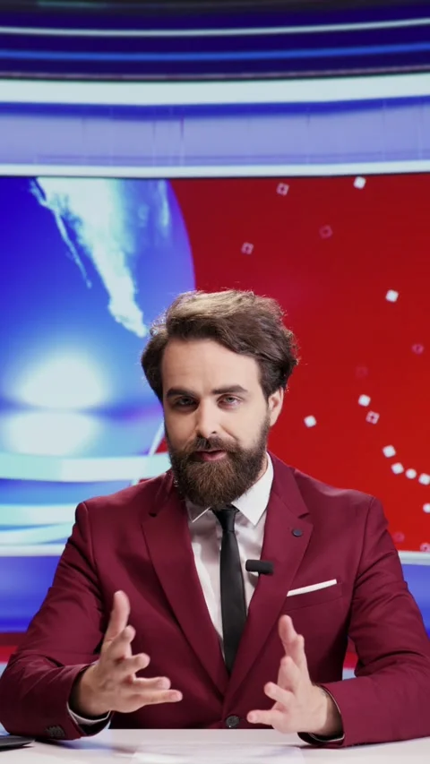 Vertical video Newscaster broadcasting daily news live Vídeos de archivo 247264386