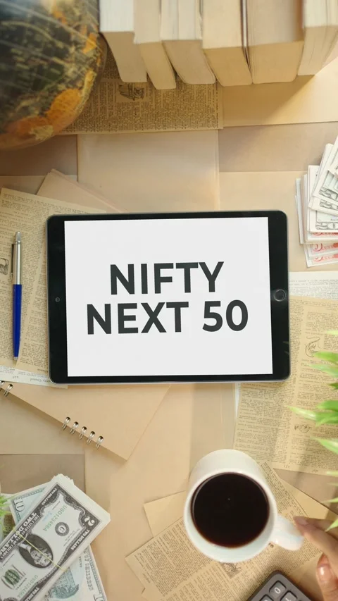 VERTICAL VIDEO OF NIFTY NEXT 50 DISPLAYING ON FINANCE TABLET SCREEN Stock Footage 308094414