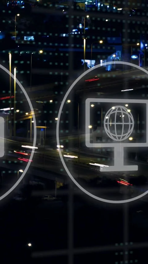 Vertical video: Night road view starting user icon fading, menu icons sliding, 動画素材 334025724