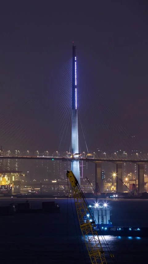 Vertical video - Night Timelapse of Busy Ports in Hong Kong Stock Footage 280048563