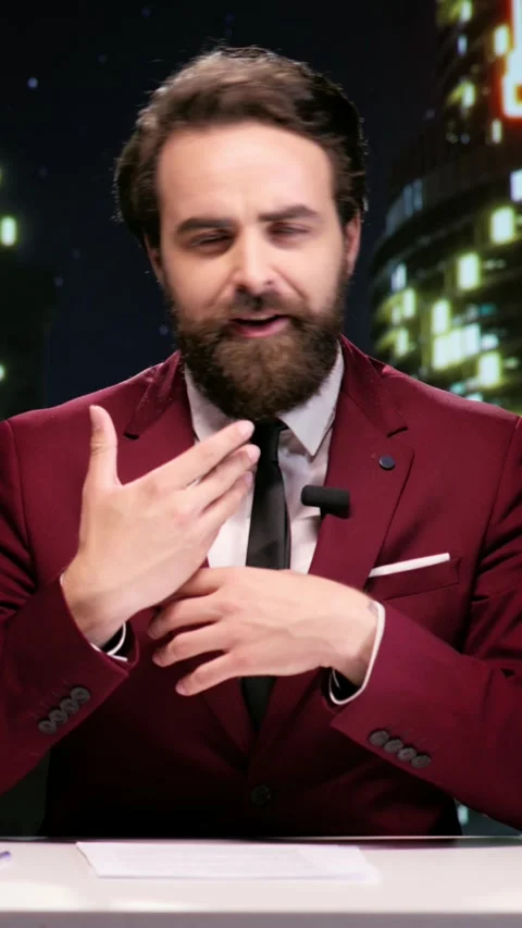 Vertical video Night tv host presenting daily news late Stockbeeldmateriaal 247263551