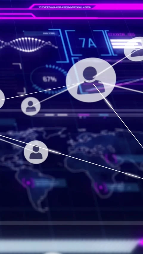 Vertical video: Node appearing left causing nodes linking, hub growing into tech Stock Footage 332644525
