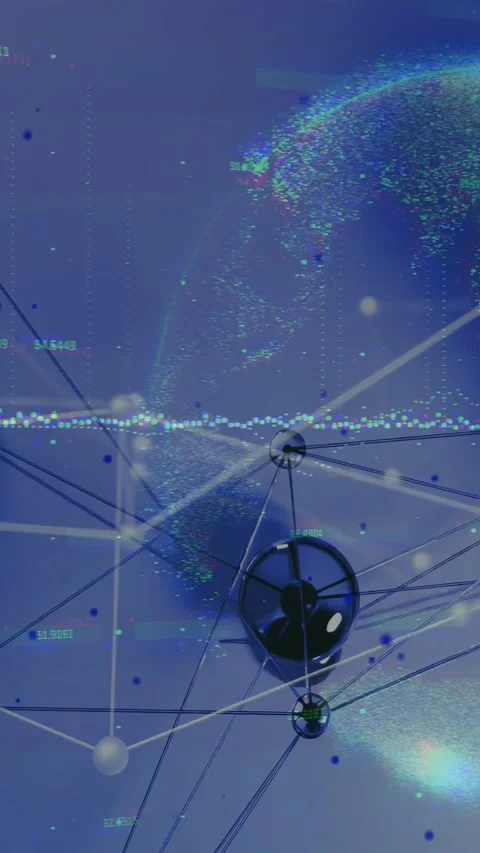 Vertical video: Node appearing triggers node chain sinking rotating linking mesh Video stock 329552905