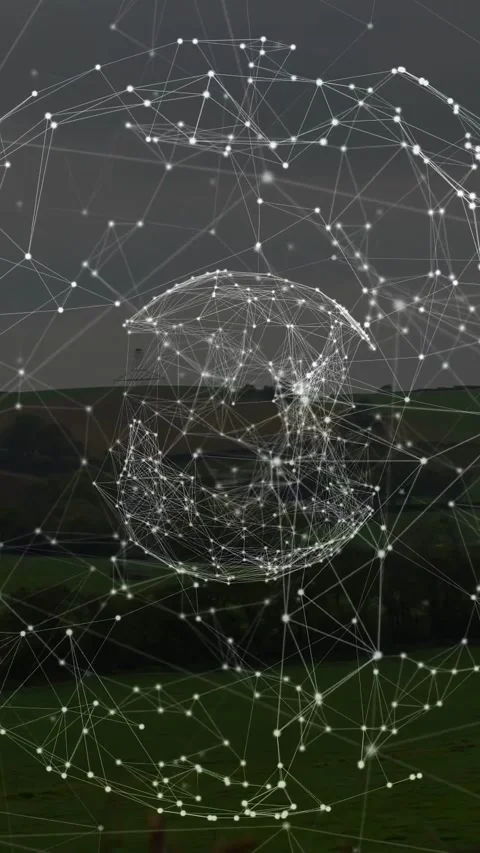 Vertical video: Node cloud forming causing sphere splitting, rotating, reforming Video stock 332546914