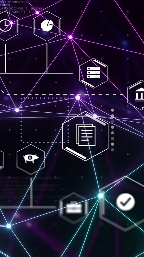Vertical video: Node glow starting graph forming center doc glowing upward pan Stock Footage 335263791