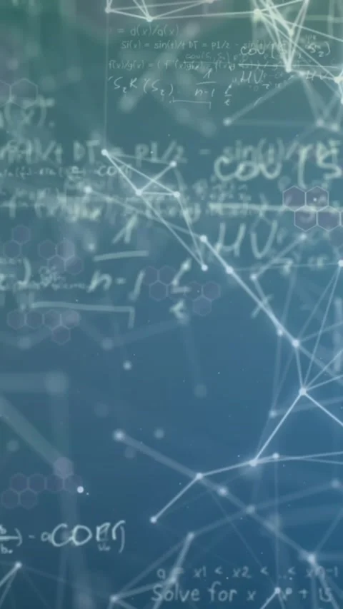 Vertical video: Node mesh reacting to formulas appearing, forming dense lattice Stock Footage 326668841