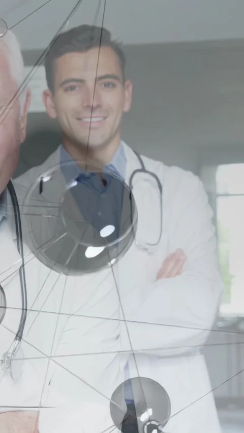 Vertical video: Node net drifting across exposing physicians with stethoscope Stock Footage 333821205