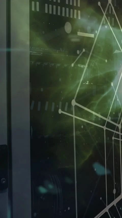 Vertical video: Node network starting from green glow, lines linking and forming Stock Footage 332595003