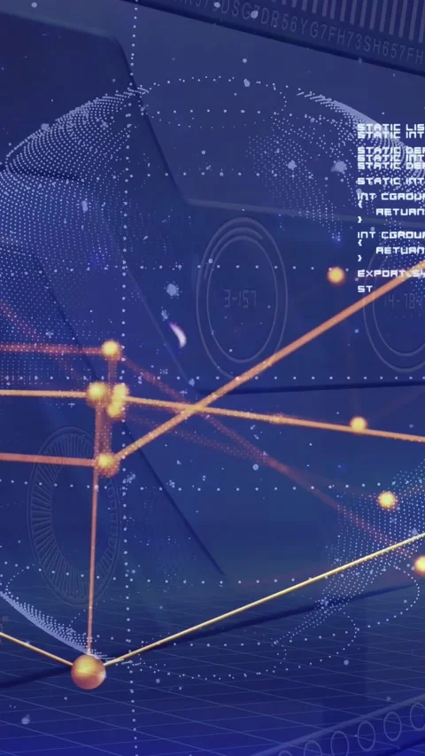 Vertical video: Node pulse sparking globe rotating orange nodes pulsing links Video stock 332806284