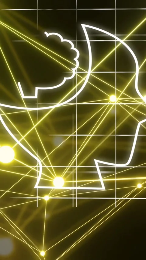 Vertical video: Node pulse sparking stroke tracing head, binary streams entering Vidéo 334378122