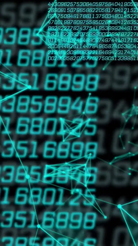 Vertical video: Nodes drifting in starting numeric columns rising, network Stock Footage 334378357