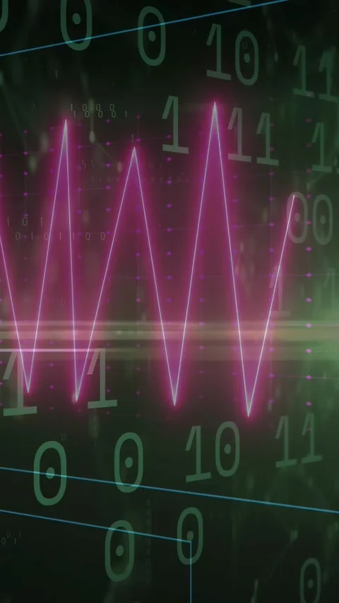 Vertical video: Nodes pulsing, bits floating, waves rising, panels moving, Vídeos de archivo 328331888