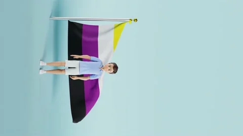 A Vertical video of Non-binary Pride Flag isolated against white 動画素材 238850057